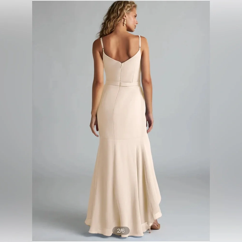 Azazie Ivory Spaghetti-Strap Fit-and-Flare Dress